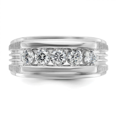 IBGoodman 14K White Gold Men's Polished Brushed and Grooved 5-Stone 1 Carat AA Quality Diamond Ring