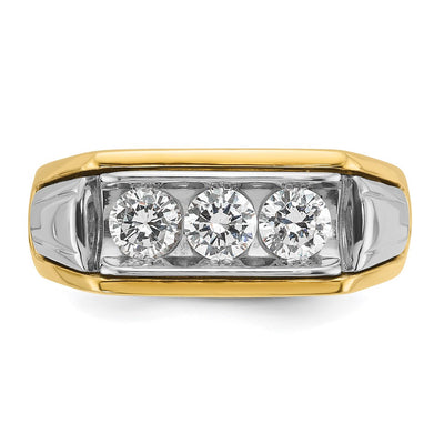 IBGoodman 14K Two-tone Men's Polished and Grooved 3-Stone 1 Carat AA Quality Diamond Ring
