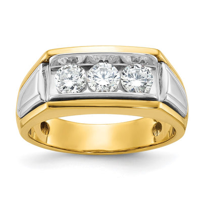 IBGoodman 14K Two-tone Men's Polished and Grooved 3-Stone 1 Carat AA Quality Diamond Ring