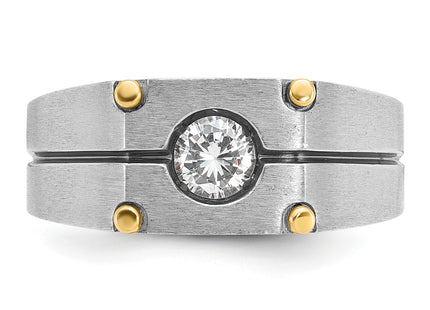 14k Two-tone IBGoodman Men's Polished and Satin 1/2 carat Diamond Complete Ring