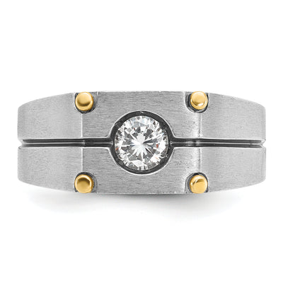 14K Two-tone IBGoodman Men's Polished and Satin 1/2 carat Diamond Complete Ring