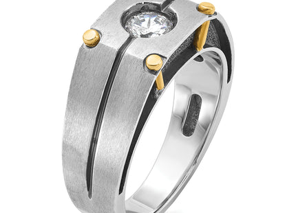 14k Two-tone IBGoodman Men's Polished and Satin 1/2 carat Diamond Complete Ring