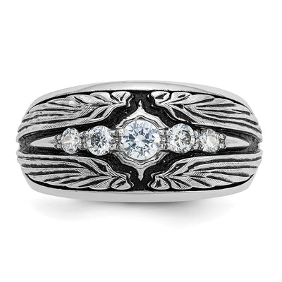 IBGoodman 14K White Gold with Black Rhodium Men's Polished and Textured 5-Stone 1/2 Carat AA Quality Diamond Ring
