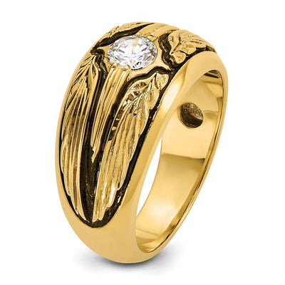 IBGoodman 14K with Black Rhodium Men's Polished and Textured Solitaire 1/2 Carat AA Quality Diamond Ring