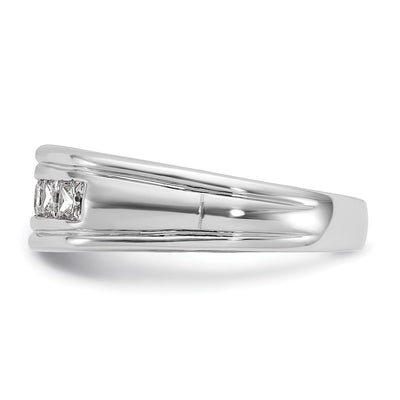 IBGoodman 14K White Gold Men's Polished and Grooved 7-Stone Square 1 Carat AA Quality Diamond Ring