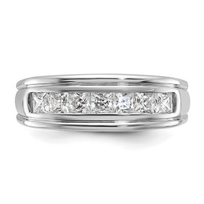 IBGoodman 14K White Gold Men's Polished and Grooved 7-Stone Square 1 Carat AA Quality Diamond Ring