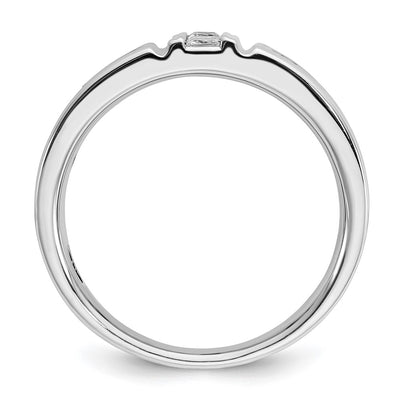 IBGoodman 14K White Gold Men's Polished and Grooved Black and White 1 Carat AA Quality Diamond Ring