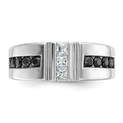 IBGoodman 14K White Gold Men's Polished and Grooved Black and White 1 Carat AA Quality Diamond Ring