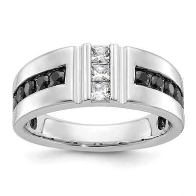 IBGoodman 14K White Gold Men's Polished and Grooved Black and White 1 Carat AA Quality Diamond Ring