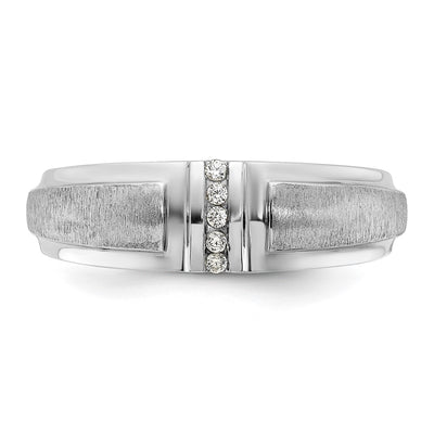 IBGoodman 14K White Gold Men's Polished and Satin 3-Stone 1/20 Carat AA Quality Diamond Ring