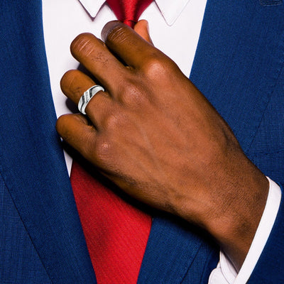 IBGoodman 14K White Gold Polished Satin and Grooved Men's Ring Mounting
