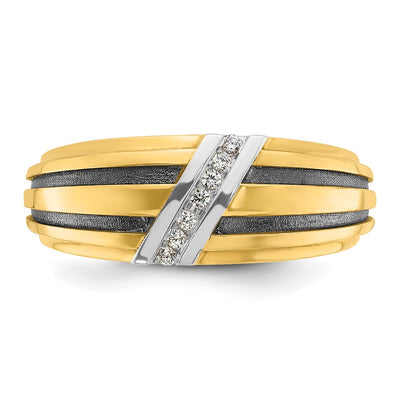 IBGoodman 14K with Black and White Rhodium Men's Polished Satin and Grooved 1/20 Carat AA Quality Diamond Ring