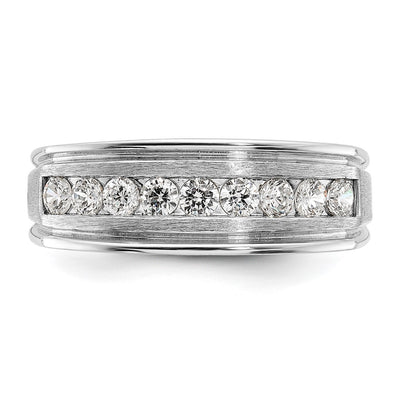 IBGoodman 14K White Gold Men's Polished Brushed and Grooved 9-Stone 1/2 Carat AA Quality Diamond Ring