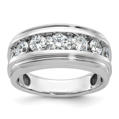 IBGoodman 14K White Gold Men's Polished and Grooved 1 3/4 Carat AA Quality Diamond Ring