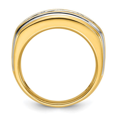 IBGoodman 14K with White Rhodium Men's Polished and Grooved 1 Carat AA Quality Diamond Ring