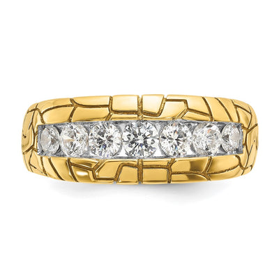 IBGoodman 14K Men's Polished and Nugget Texture 7-Stone 1 Carat AA Quality Diamond Ring