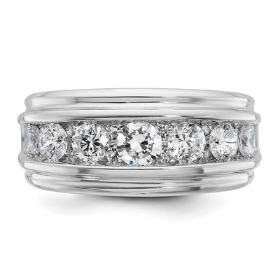 IBGoodman 14K White Gold Men's Polished and Grooved 2 Carat AA Quality Diamond Ring