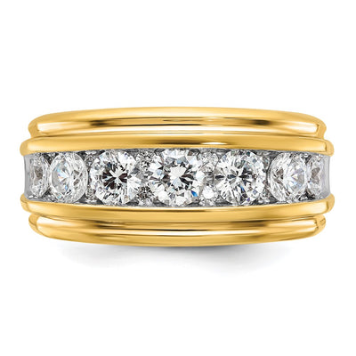 IBGoodman 14K with White Rhodium Men's Polished and Grooved 2 Carat AA Quality Diamond Ring