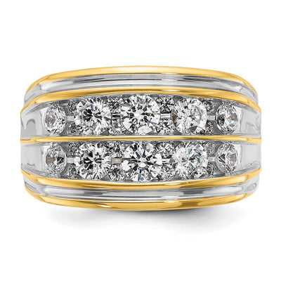 IBGoodman 14K with White Rhodium Men's Polished and Grooved 2-Row 2 Carat AA Quality Diamond Ring