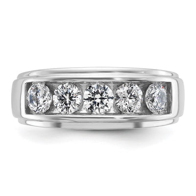 IBGoodman 14K White Gold Men's Polished and Grooved 5-Stone 1 1/5 Carat AA Quality Diamond Ring