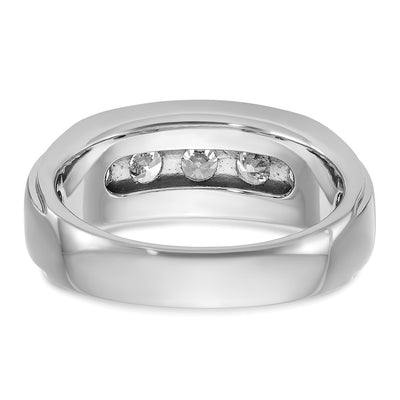 IBGoodman 14K White Gold Men's Polished and Grooved 5-Stone 1 1/5 Carat AA Quality Diamond Ring