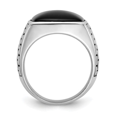 14K White Gold IBGoodman Men's Antiqued Onyx Complete Ring
