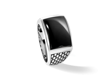 IBGoodman 14k White Gold with Black Rhodium Men's Polished and Textured Onyx Ring