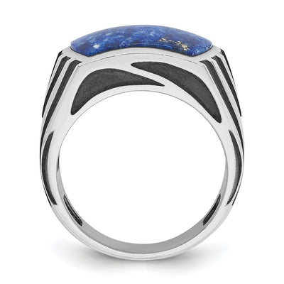 14K White Gold with Black Rhodium IBGoodman Men's Lapis Complete Ring