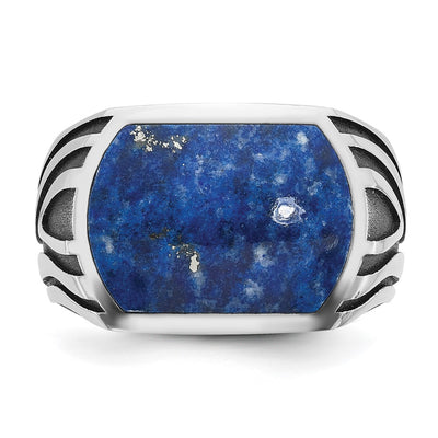 14K White Gold with Black Rhodium IBGoodman Men's Lapis Complete Ring