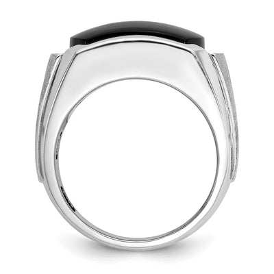 IBGoodman 14K White Gold Men's Polished and Satin Onyx and 1/10 Carat AA Quality Diamond Ring
