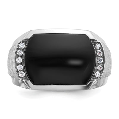 IBGoodman 14K White Gold Men's Polished and Satin Onyx and 1/10 Carat AA Quality Diamond Ring