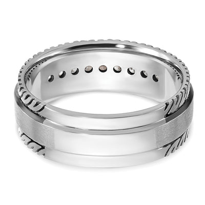 IBGoodman 14K White Gold with Black Rhodium Men's Polished Satin and Grooved 1/5 Carat AA Quality Diamond Ring