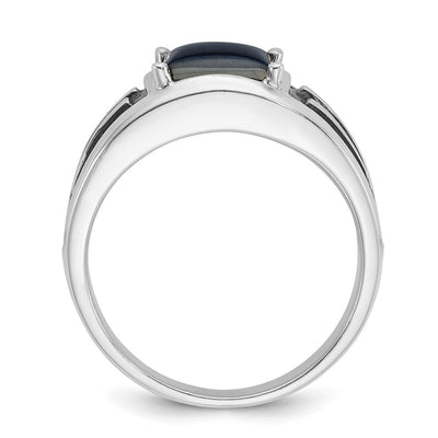 14K White Gold with Black Rhodium IBGoodman Men's Imitation Gray Cat's Eye Complete Ring