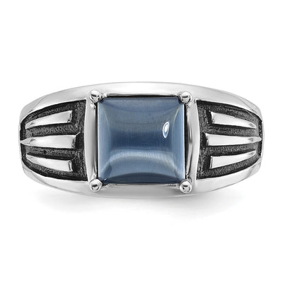 14K White Gold with Black Rhodium IBGoodman Men's Imitation Gray Cat's Eye Complete Ring