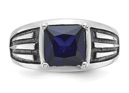 14k White Gold with Black Rhodium IBGoodman Men's Created Sapphire Complete Ring