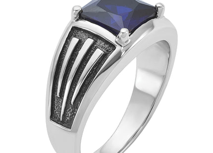 14k White Gold with Black Rhodium IBGoodman Men's Created Sapphire Complete Ring