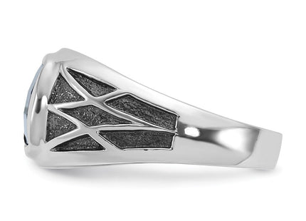14k White Gold with Black Rhodium IBGoodman Men's Created Sapphire Complete Ring (Style B84491-4WCS)