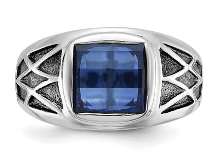 14k White Gold with Black Rhodium IBGoodman Men's Created Sapphire Complete Ring (Style B84491-4WCS)