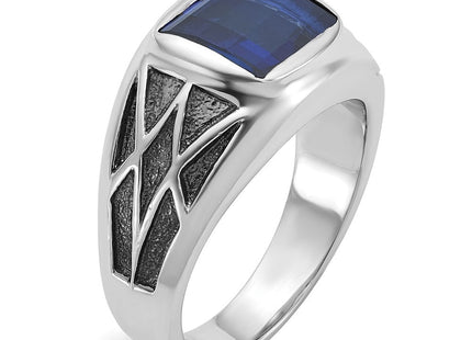 14k White Gold with Black Rhodium IBGoodman Men's Created Sapphire Complete Ring (Style B84491-4WCS)