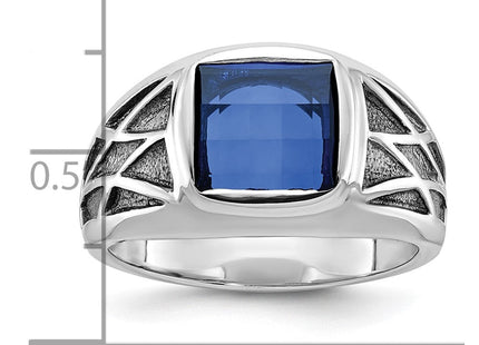 14k White Gold with Black Rhodium IBGoodman Men's Created Sapphire Complete Ring (Style B84491-4WCS)