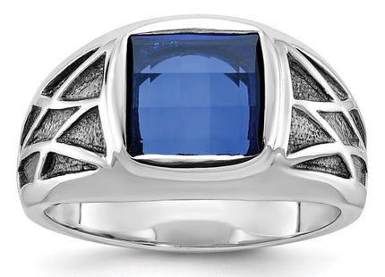 14k White Gold with Black Rhodium IBGoodman Men's Created Sapphire Complete Ring (Style B84491-4WCS)