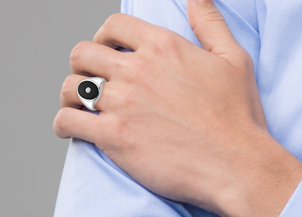 14k White Gold IBGoodman Men's Onyx and 1/10 carat Diamond Complete Ring