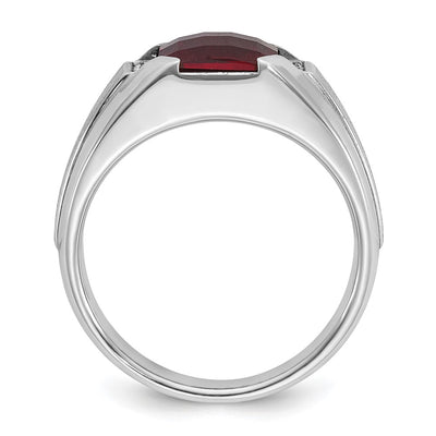 14K White Gold IBGoodman Men's Created Garnet and 1/20 carat Diamond Complete Ring