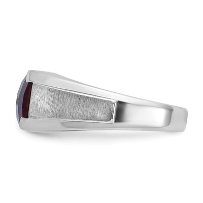 14K White Gold IBGoodman Men's Created Garnet and 1/20 carat Diamond Complete Ring