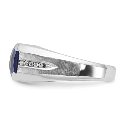 14K White Gold IBGoodman Men's Created Sapphire and 1/20 carat Diamond Complete Ring