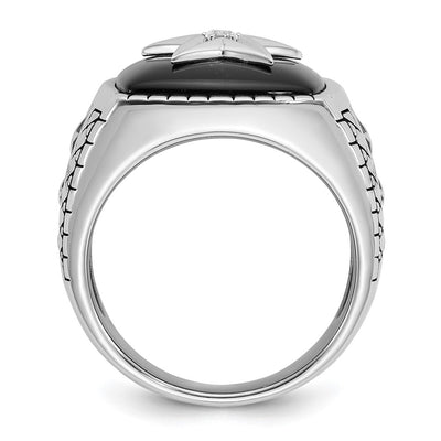 14K White Gold IBGoodman Men's Antiqued Onyx and 1/20 carat Diamond Complete Star Ring