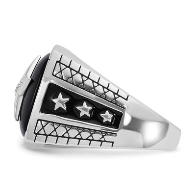 14K White Gold IBGoodman Men's Antiqued Onyx and 1/20 carat Diamond Complete Star Ring