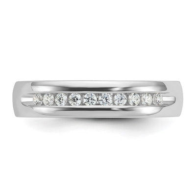 IBGoodman 14K White Gold Men's Polished and Grooved 10-Stone 1/4 Carat AA Quality Diamond Ring