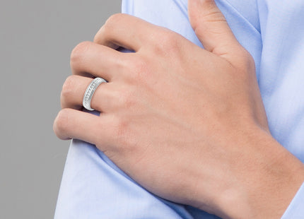 IBGoodman 14k White Gold Men's Polished and Milgrain 11-Stone 1/4 Carat AA Quality Diamond Ring