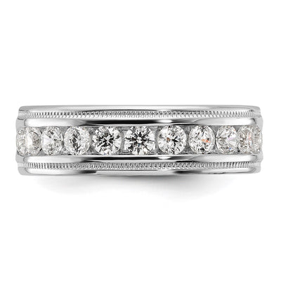IBGoodman 14K White Gold Men's Polished and Milgrain 11-Stone 1 Carat AA Quality Diamond Ring